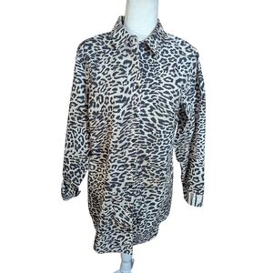 Chico's Shirt Button Up Contrasting Animal Print Tunic Long Sleeve No Iron Sz L